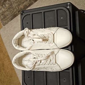 Bebe Sport white leather tennis shoes with cutout stars on sides size 7.5